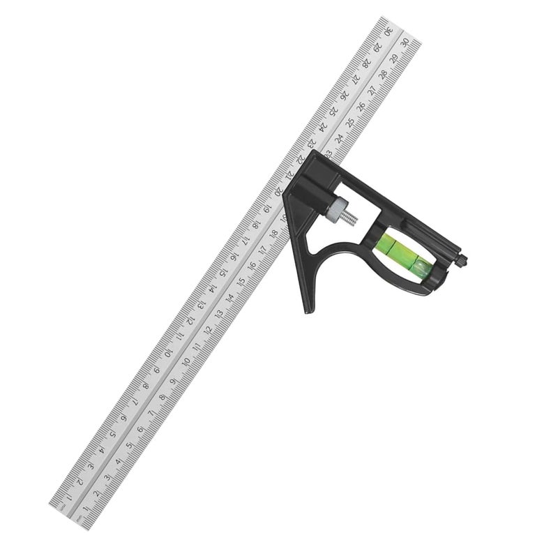 Ryqoru 12-Inch Combination Square, Metric & Imperial, Etched 1/16 in & 1 mm Graduations, 410 Stainless Steel Rule, Powder-Coated Aluminum Head, 90°/45° Marking, Built-in Level for Woodworking - Image 2